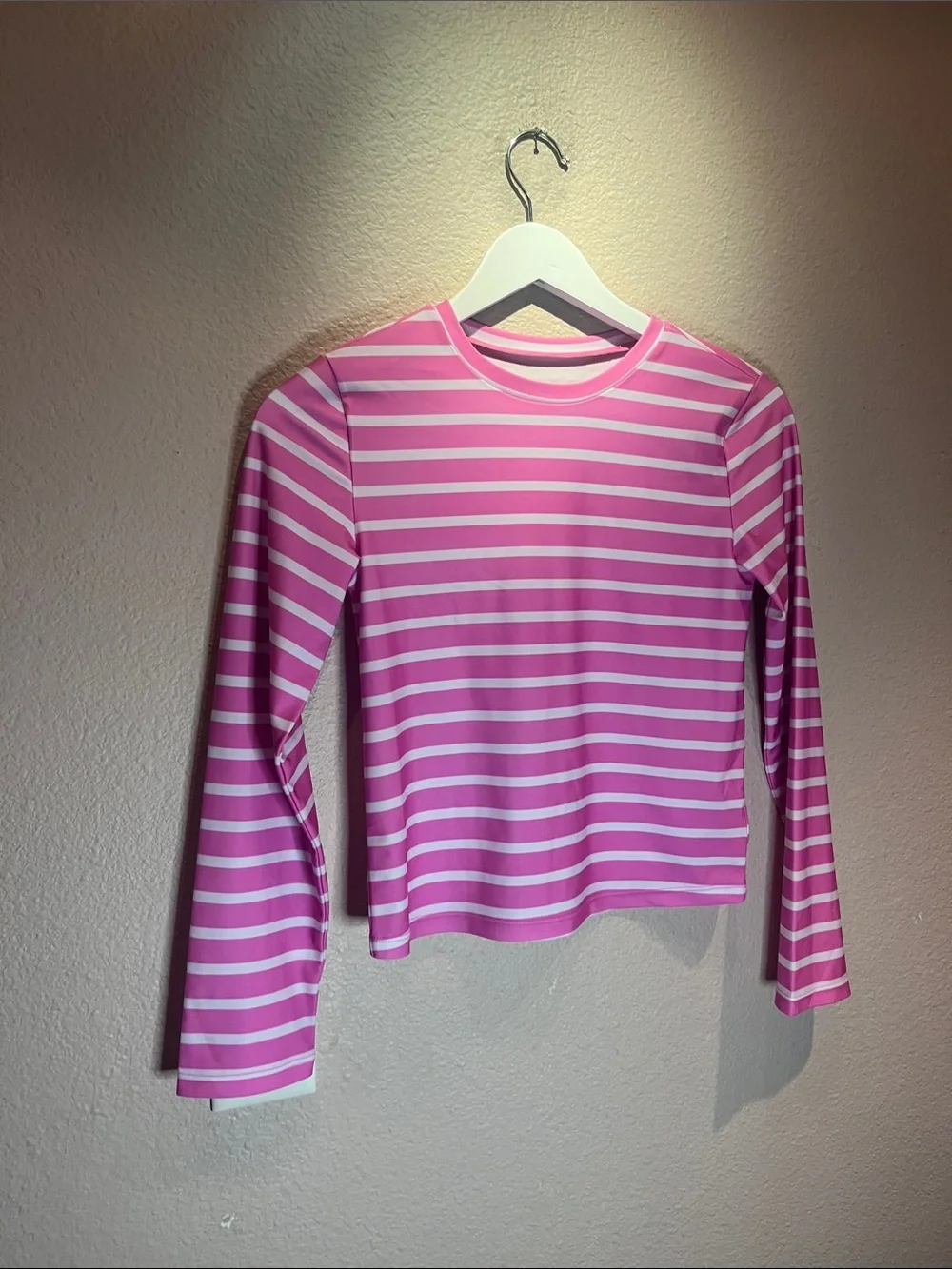 GAP Girl’s Swim Rashguard Top Long Sleeves Size 12 or XL Pink White Stripes